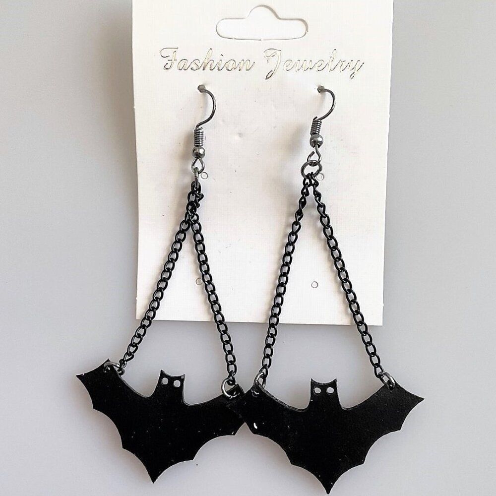 New Goth Bat Faux Leather Earrings Lightweight
